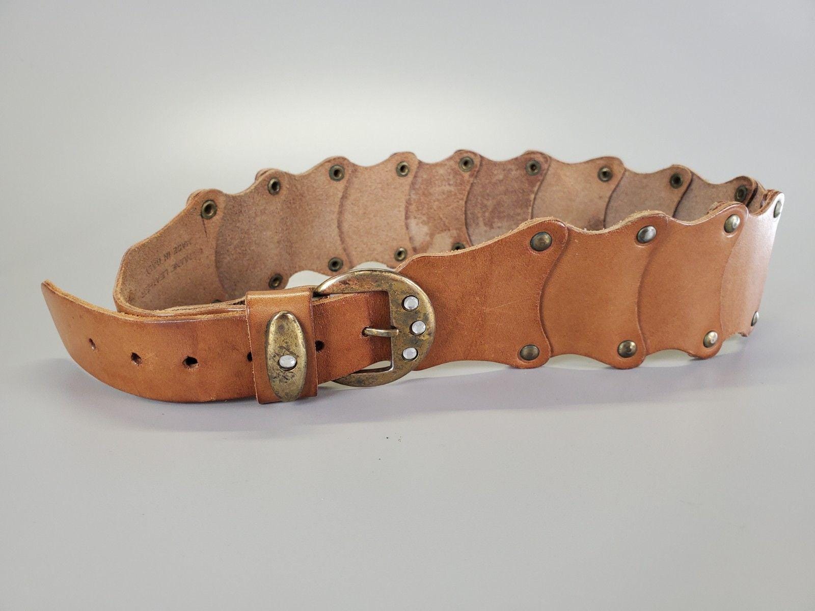 Vintage Wide Tooled Leather Scalloped Belt Oversized Buckle Boho Western Waist Vintage Tooled Leather Belt - Etsy main image 2