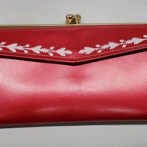 Vintage Kenton Red Pearlized Cowhide Leather Womens Wallet