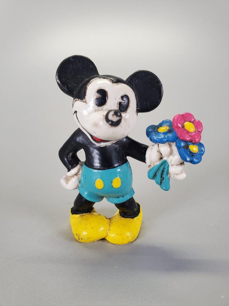 Vintage 1986 Bully Disney Mickey Mouse Holding Flowers PVC Figurine image 1