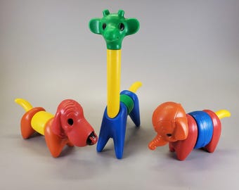 Vintage Tupperware Build-A-Zoo Animal Stacking Toy Lot Elephant Dog Giraffe