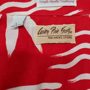 Vintage Carson Pirie Scott L-shirt heren rood wit bloemen Hawaiiaans button-down shirt afbeelding 4