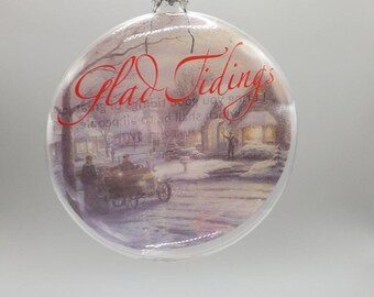 Vintage 2001 DaySpring Thomas Kinkade Glad Tidings Glass Christmas Ornament