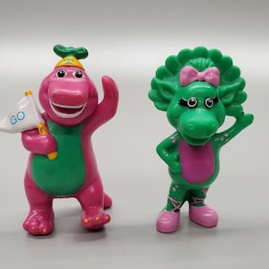 Vintage 1993 Barney And Friends Sports Fan Barney & Baby Bop 2.5&quot; PVC Figurines