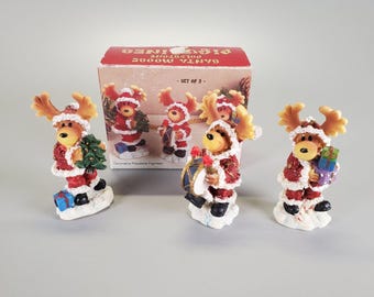 Set of 3 Vintage Giftco Santa Moose Polystone Christmas Figurines