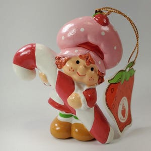 Vintage American Greetings Strawberry Shortcake Candy Cane Ornament with Tag