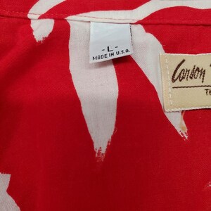 Vintage Carson Pirie Scott L-shirt heren rood wit bloemen Hawaiiaans button-down shirt afbeelding 5