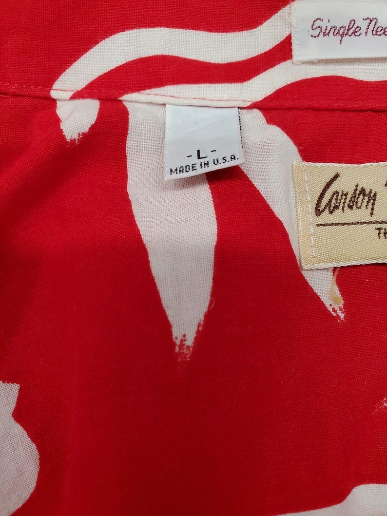 Vintage Carson Pirie Scott L-shirt heren rood wit bloemen Hawaiiaans button-down shirt afbeelding 5