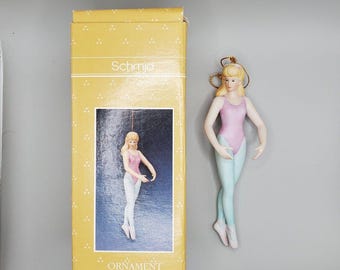 Vintage Schmid 5.75" Porcelain Ballerina Christmas Ornament with Box