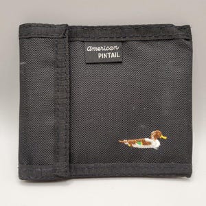 American Pintail Black Nylon Bifold Wallet Embroidered Duck Hook & Loop Closure