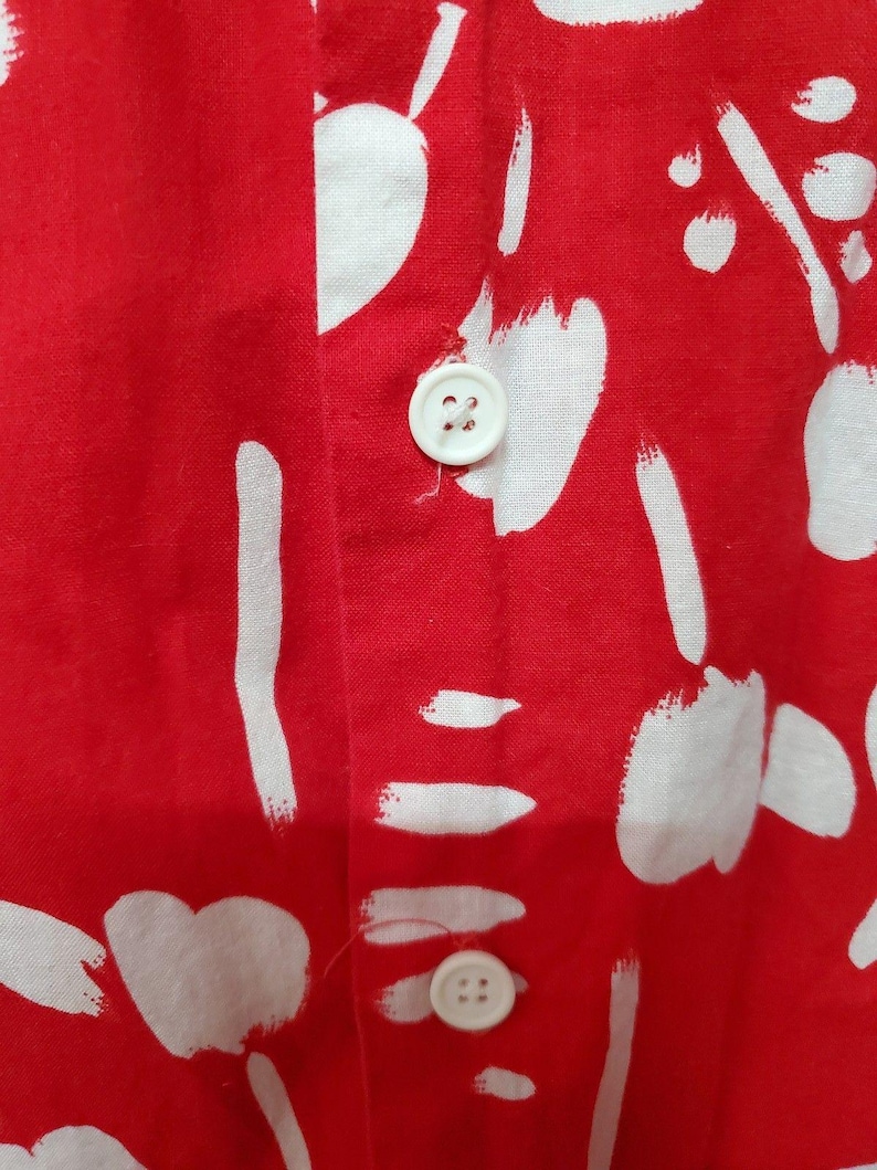 Vintage Carson Pirie Scott L-shirt heren rood wit bloemen Hawaiiaans button-down shirt afbeelding 2