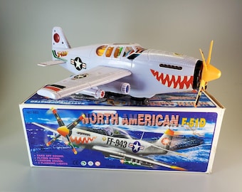 Vintage Jinlong North American F-51D Mustang Battery Operated Toy Plane - WORKS!