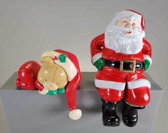 Lot Of 2 Vintage Santa Claus & Sleeping Baby Bear Christmas Stocking Holders