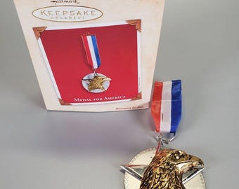 Vintage 2002 Hallmark Medal for America Eagle Patriotic Christmas Ornament