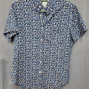 J.Crew S Classic Fit herenshirt met korte mouwen en button-down blauw wit patroon