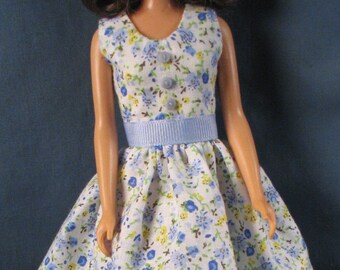 Blue Floral Print Spring Dress for 11.25 Inch Fashion Dolls