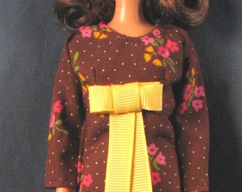 Fitted Brown Print Minidress for 11.25 Fashion Dolls with Stockings and Hair Bow