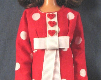 Red Dotted Fitted Mini Dress for 11.25 Inch Fashion Dolls