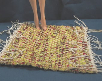 Fashion Doll Sized Rag Rug - Yellow and Red colors