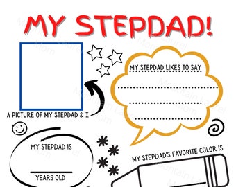 Alles over mijn stiefvader Fill-in-the-blanco afdrukbaar voor Vaderdag, DIY, direct downloaden, Vaderdag, Vaderdagcadeau, bonusvader