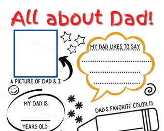 Alles over mijn vader Vul de blanco in Afdrukbaar voor Vaderdag, doe-het-zelf, direct downloaden, inlijsten, Vaderdag, Vaderdagcadeau