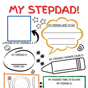 All About My StepDad Fill in the Blank Printable for Father&#39;s Day, DIY, Instant Download, Father&#39;s Day, Father&#39;s Day Gift, Bonus Dad
