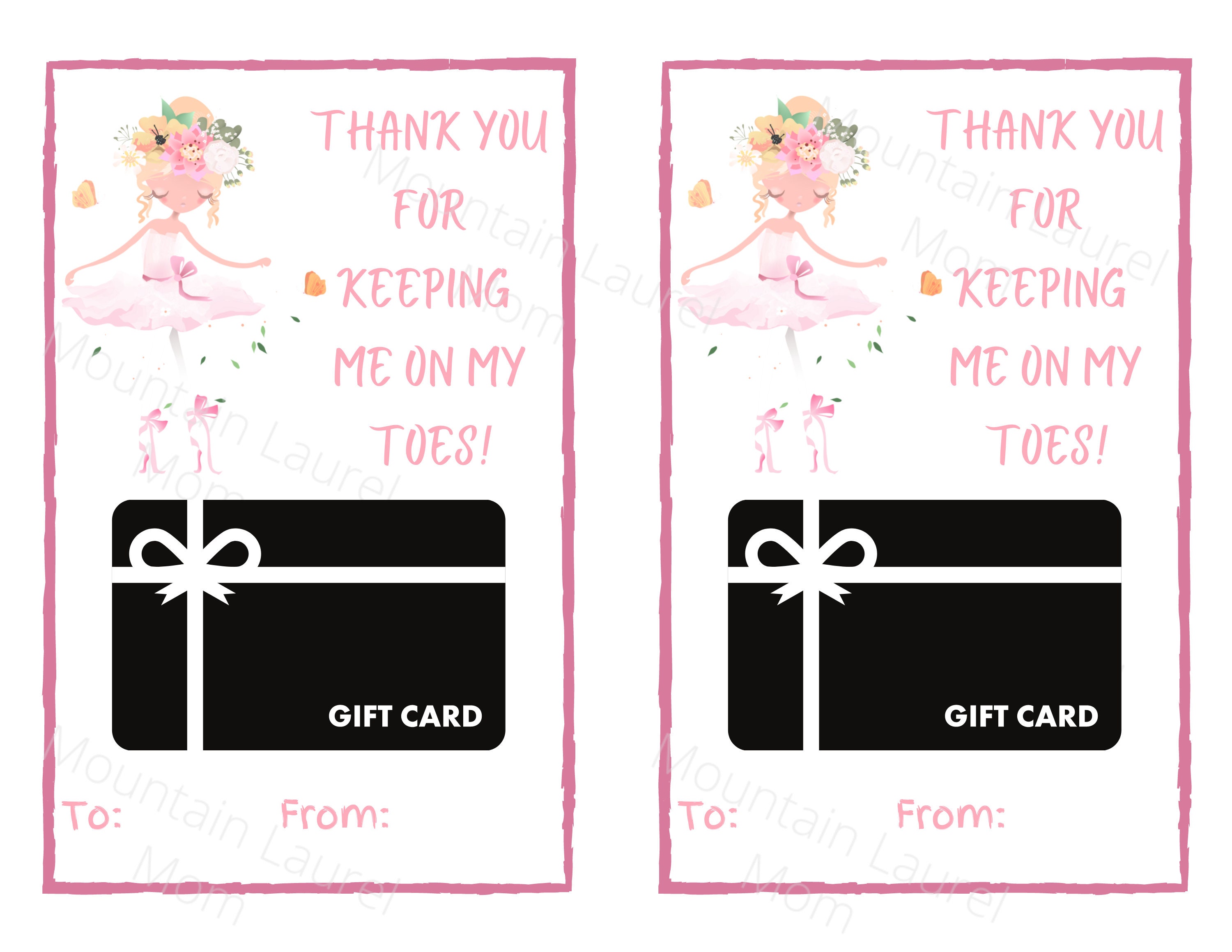 Dance Teacher Gift, Printable Gift Card Holder, Dance Teacher Thank You ...