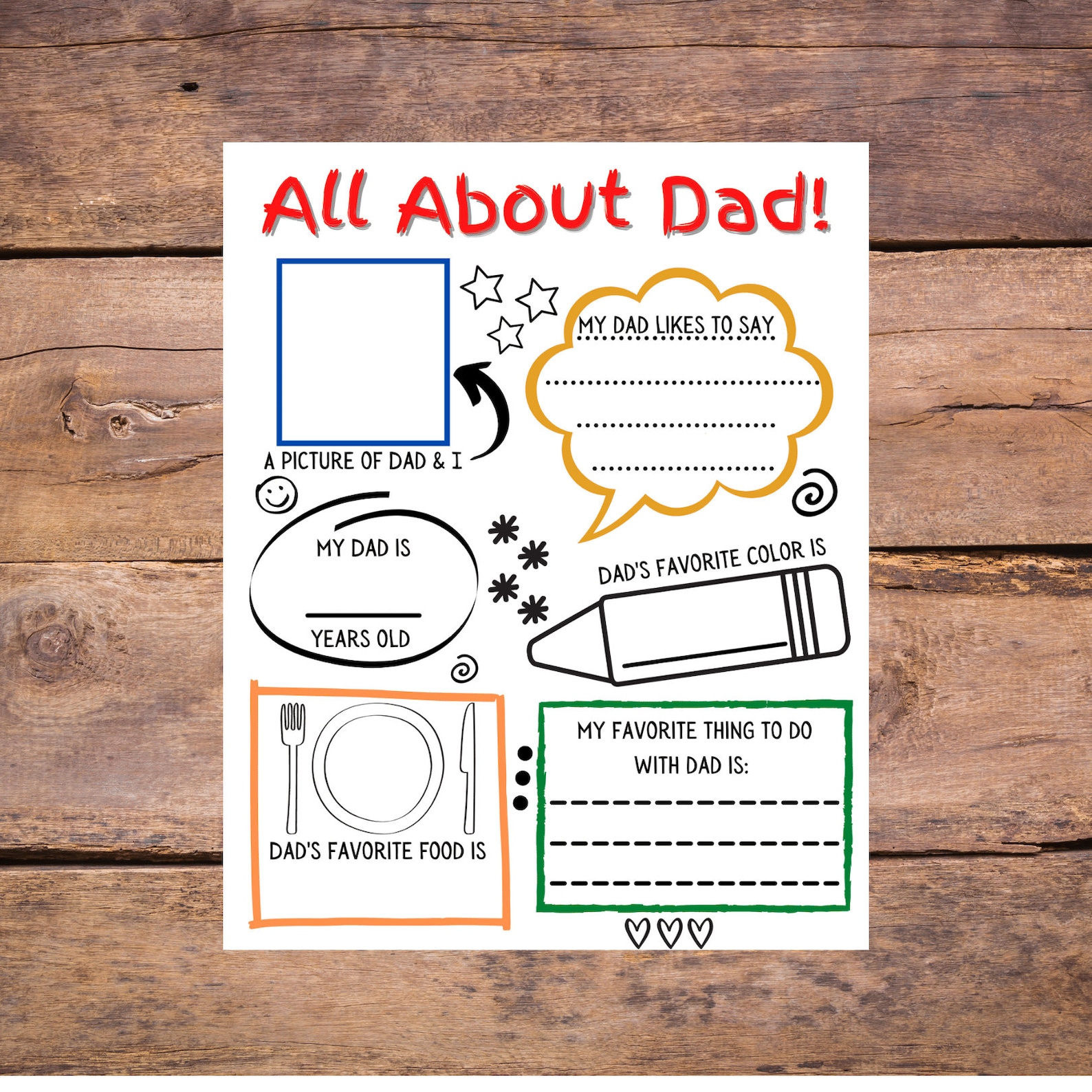All About My Dad Fill in the Blank Printable for Father's Day, DIY ...
