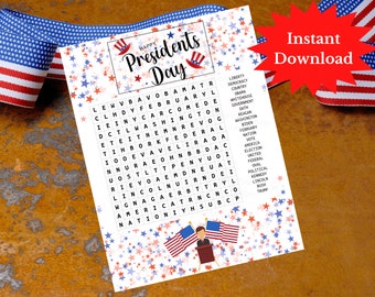 Presidents Day word search, President's Day printable, President's Day Games, President's Day activities, word search, President's Day