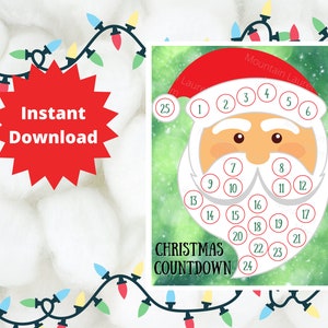 Christmas Countdown Santa Beard, Advent calendar, Christmas Calendar, printable Christmas activities, holiday activities, Instant download