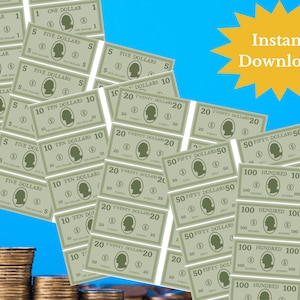 Gioca a soldi, soldi stampabili, soldi finti, soldi finti, soldi giocattolo, soldi di carta, valuta di gioco, dollari stampabili, gioco di finzione
