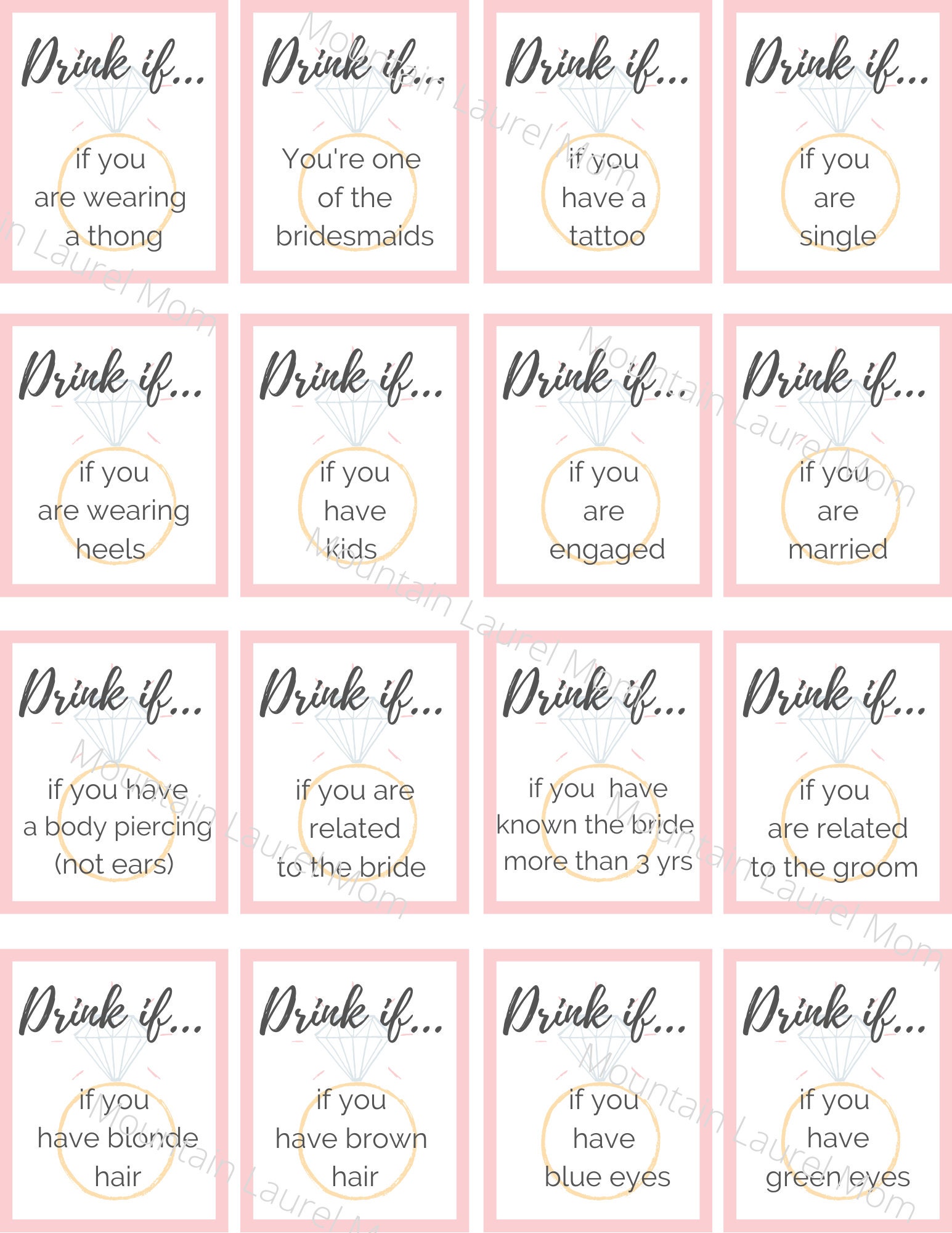 Bachelorette Bridal Drinking Game Drink If Bridal shower Etsy
