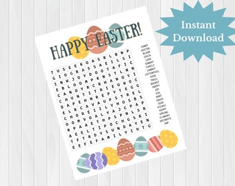 Easter holiday printable word search activity game, printable easter classroom activity for kids, kids word search easter puzzles worksheet