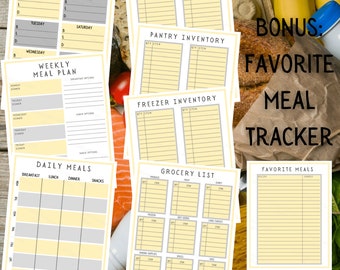 Paquete de planificación de comidas, Inventario de alimentos, Planificador semanal de comidas, Planificación de comidas, Lista de inventario de alimentos, Planificador de comidas imprimible