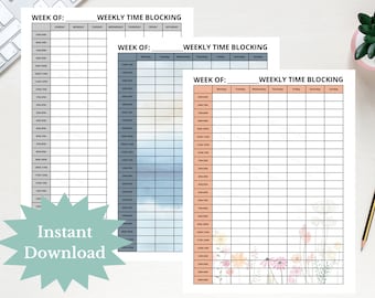 Weekly time blocking, time blocking, weekly schedule, time management, weekly calendar, block schedule, time management, printable planner