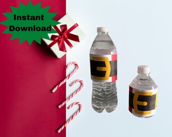 Etichetta stampabile per bottiglia d'acqua con Babbo Natale, decorazione per feste di Natale per bambini (PDF)
