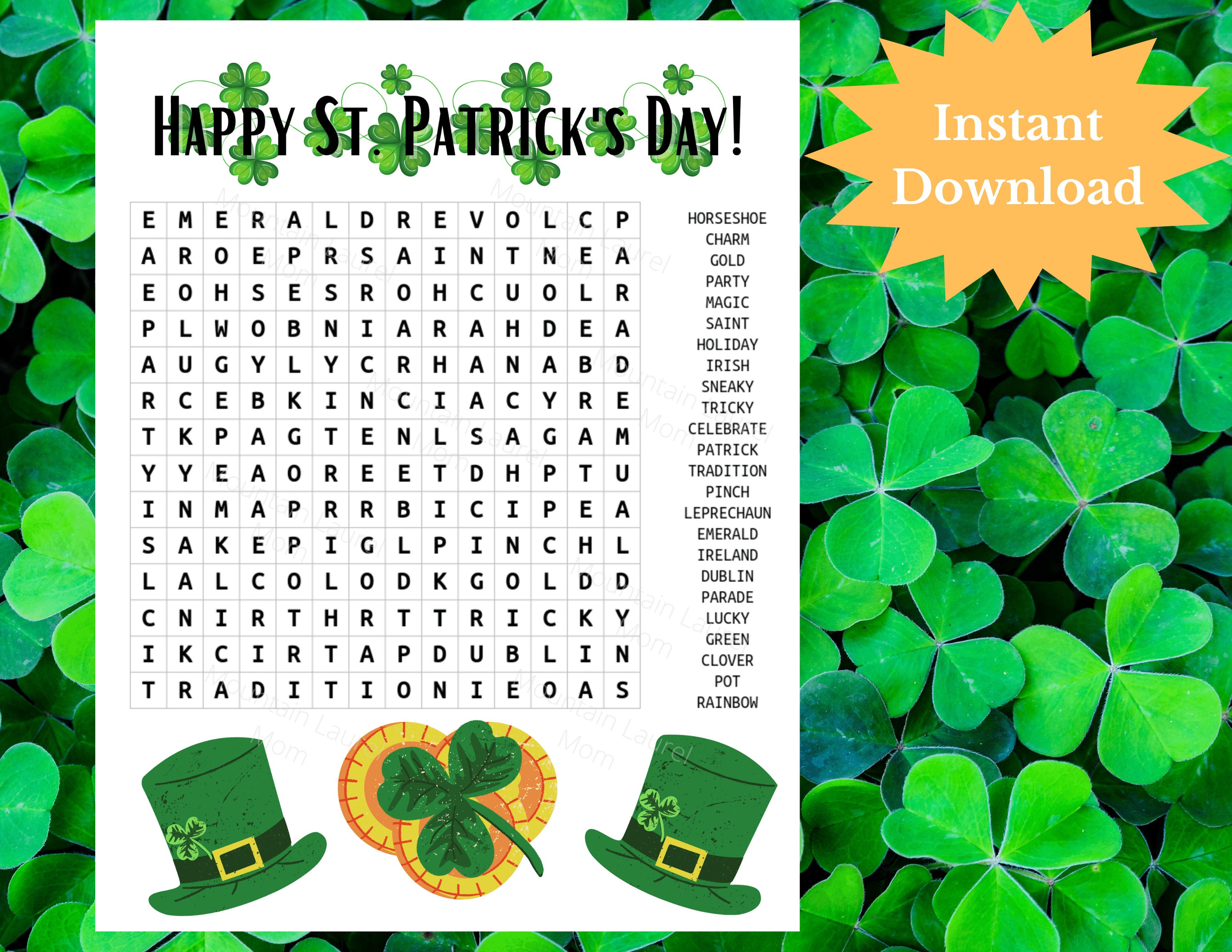 St. Patrick's Day Word Search St. Patrick's Day - Etsy