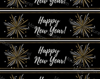 Oudejaarsavond waterfleslabel, gelukkig nieuwjaar, nieuwjaarsfeest, NYE-feest, NYE-decor, nieuwjaar, afdrukbare waterfleslabels,