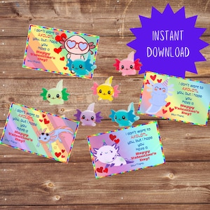 Axolotl Valentine card, Axolotl valentine, valentine for kids, Axolotl card, kids valentine, valentine cards, last minute valentines