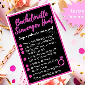 Bachelorette Bridal Photo Scavenger Hunt, Bridal shower game, bachelorette party game, hen party, instant download, printable