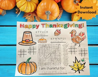 Thanksgiving Kids Coloring Placemat, Printable Activity Page (Digital Download)