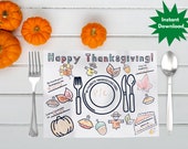 Thanksgiving Coloring Placemat, Kids Activity (Digital Download)