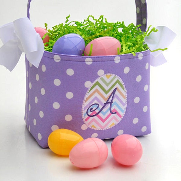 Easter Basket chick egg Applique lavender polka dot personalized