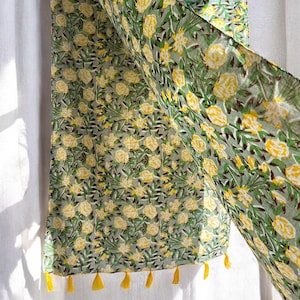 Hand Block Printed Cotton Scarf: Floral Summer Shawl