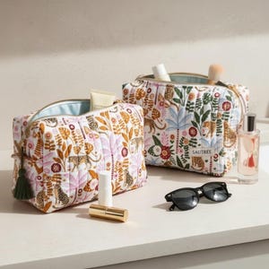 Hand Block Printed Quilted Cosmetic Bag | Handmade Travel Makeup Organiser Pouch