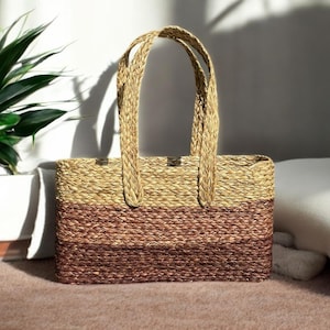 Handwoven Sabai Grass Tote Bag: Eco-Friendly Ombre Shoulder Bag