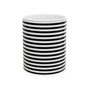 Black & White Striped Ceramic Mug, (11oz, 15oz)