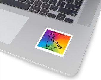 Emotional Support Dinosaur LBGTQIA Gay Pride Square Stickers