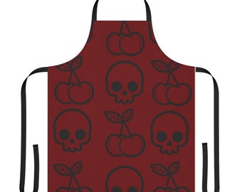 Juicy Cherry & Skull Summer Apron, 5-Color Straps (AOP)