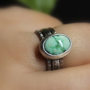 Size 7- Set Of 3 Teardrop Damele Damale Variscite Turquoise Sterling Silver Stacker Ring | Nevada Mine | Gugma Women&#39;s Minimalist