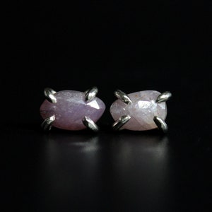 Rose Cut Pink Sapphire 4 Claw Prong Setting Sterling Silver Stud Earrings  |  Studs Post  | Gugma Jewelry